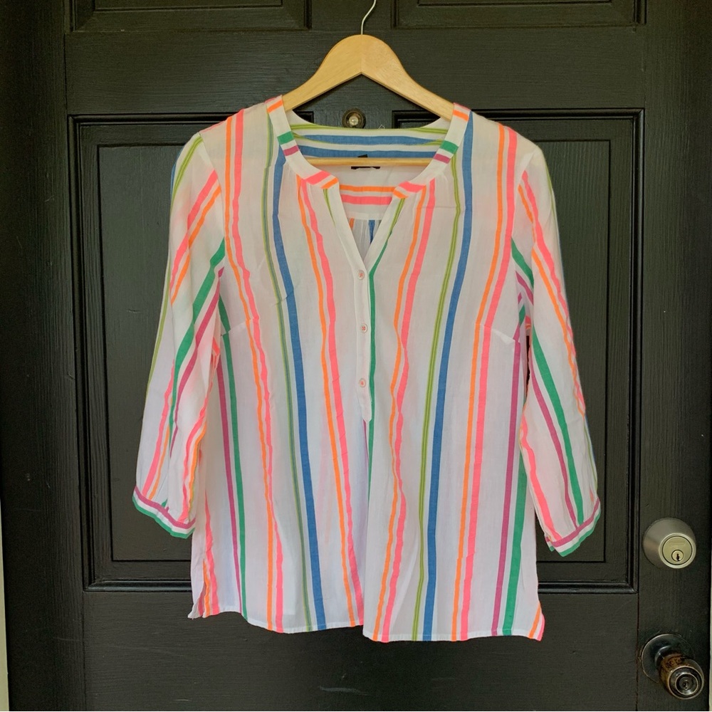 Talbots Petite Rainbow Colorful Striped Blouse